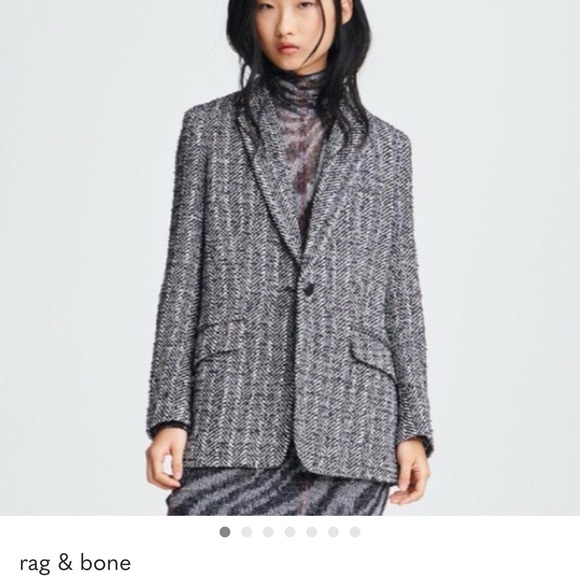 rag & bone Jackets & Blazers - RAG & BONE Ames Linton Blazer Jacket Black White Herringbone Tweed Size 12 EUC